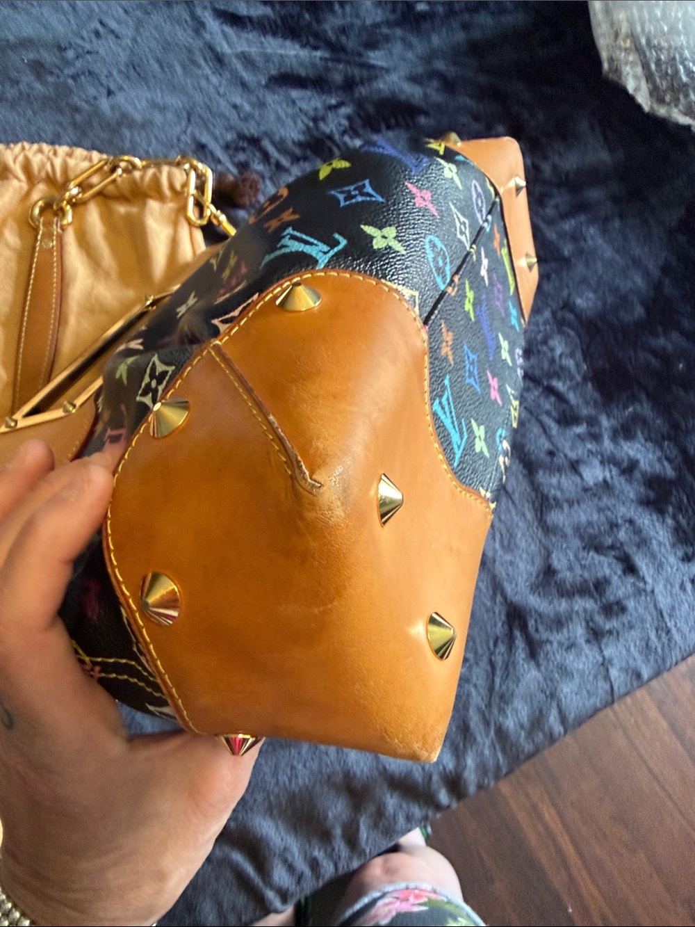 Louis Vuitton Multicolor Monogram Black Canvas & Tan Leather Shoulder Bag - Picture 10 of 16